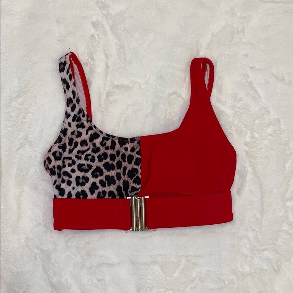 Cheetah/red swim top
